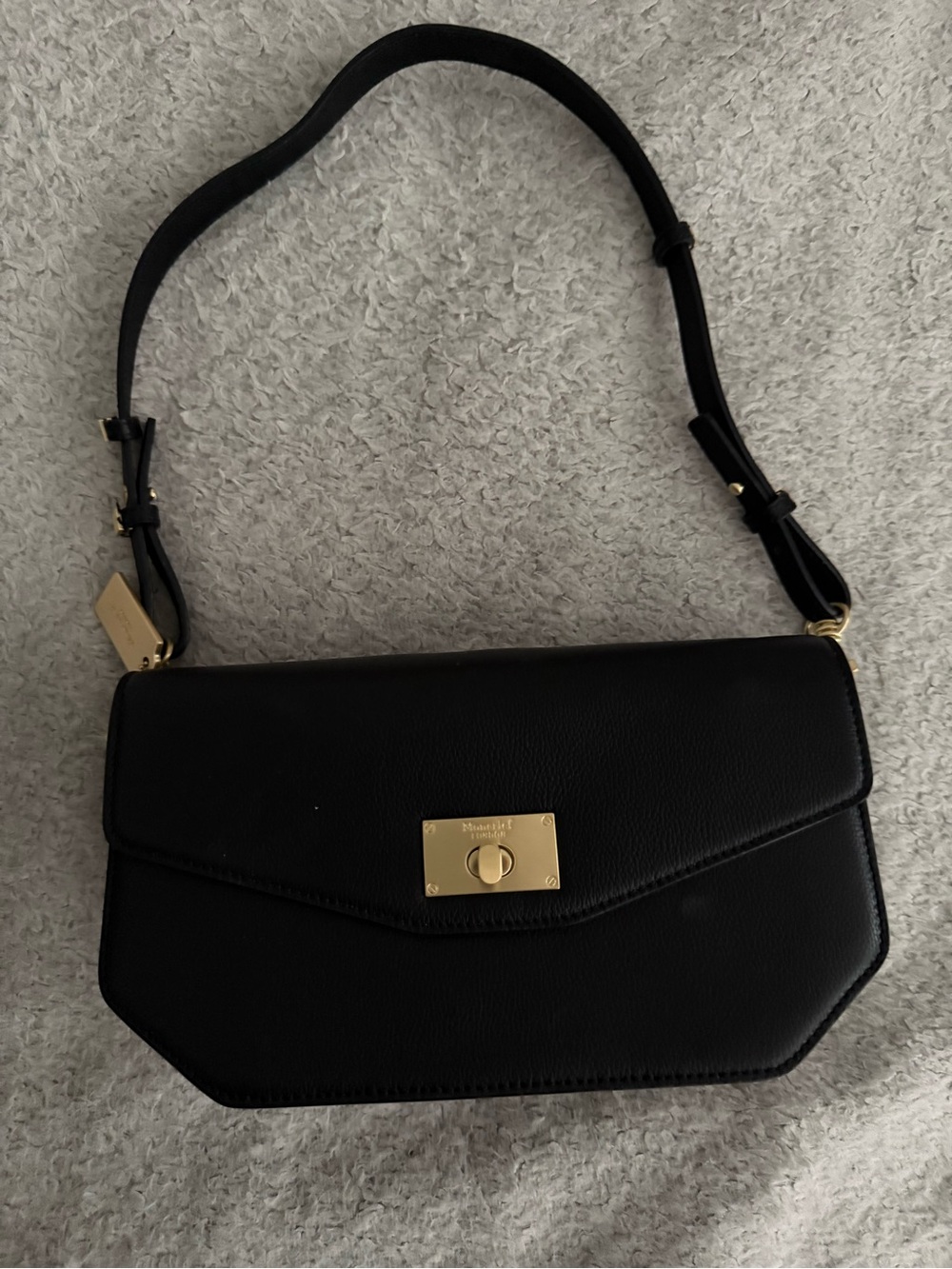Black Shoulder Bag with Gold Turn-Lock Closure